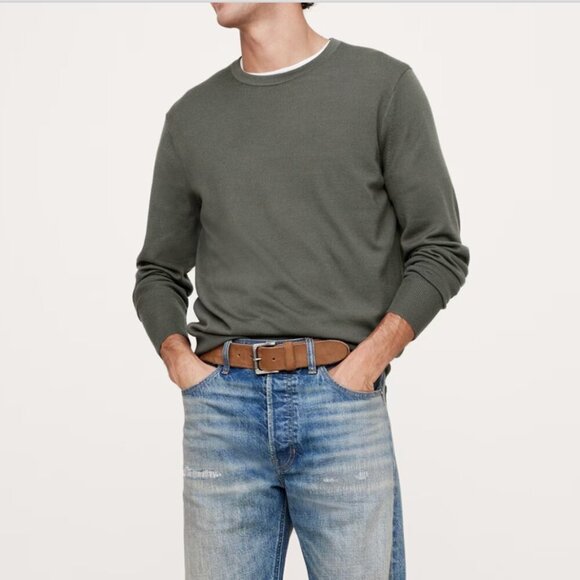 Banana Republic Italian Merino Wool Crewneck Sweater Size L Green Baruffa Knit - Picture 1 of 8